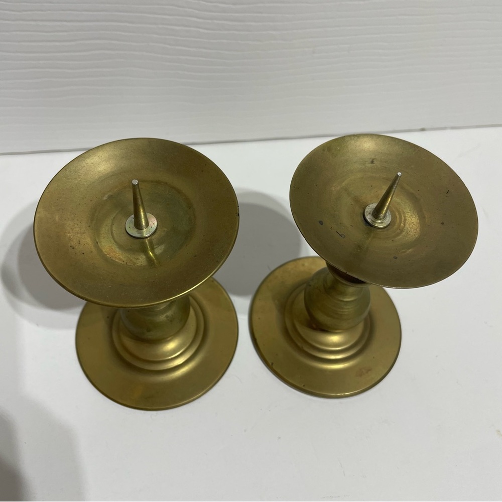 Vintage Brass Pillar Candle Holders - Picture 3 of 9